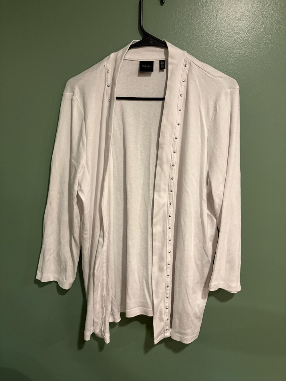 Rafaella White Open-Front Cardigan with Stud Trim